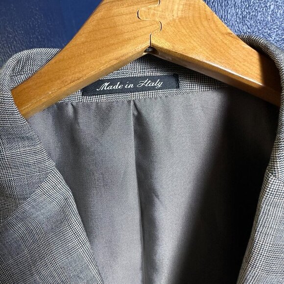 Giorgio Cavalli Men’s 46R Beige Windowpane Wool DBL Vent Blazer Italy Office - Picture 9 of 14
